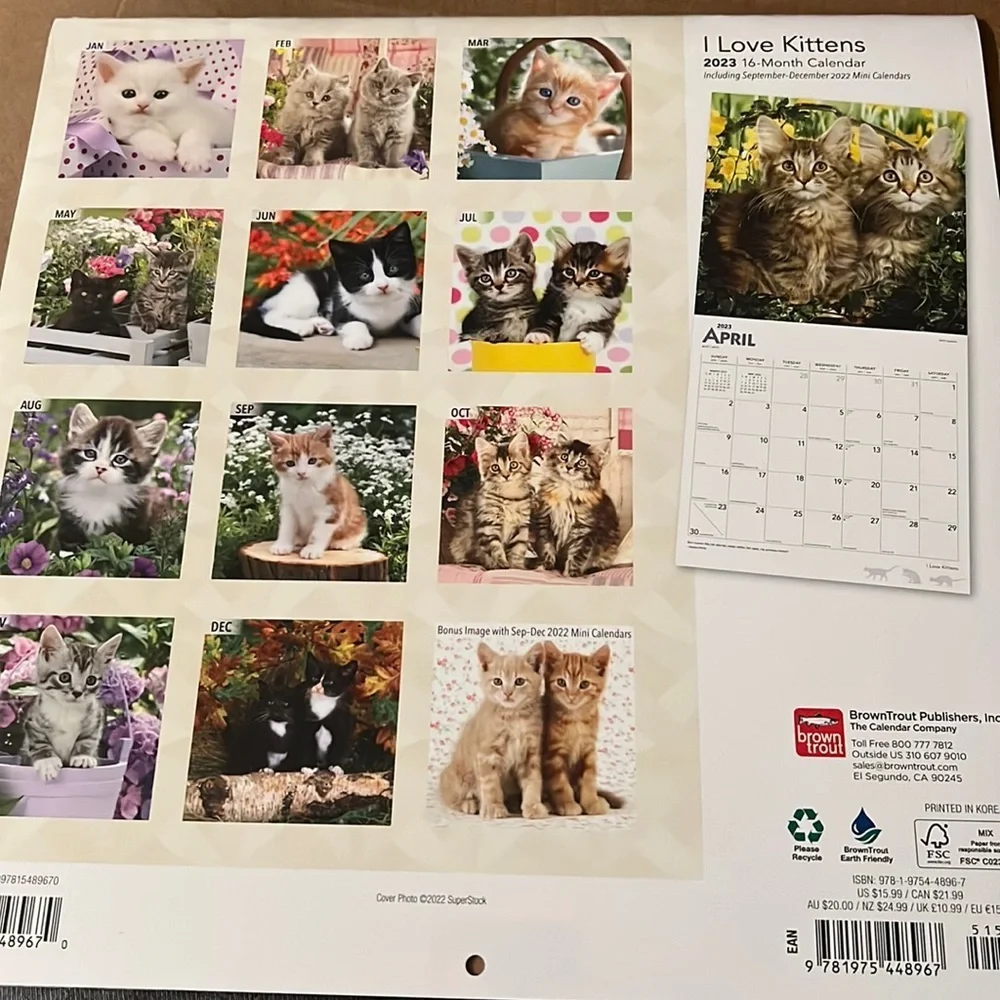 Calendar‎ 2023  i love kittens  16-month calendar freebie